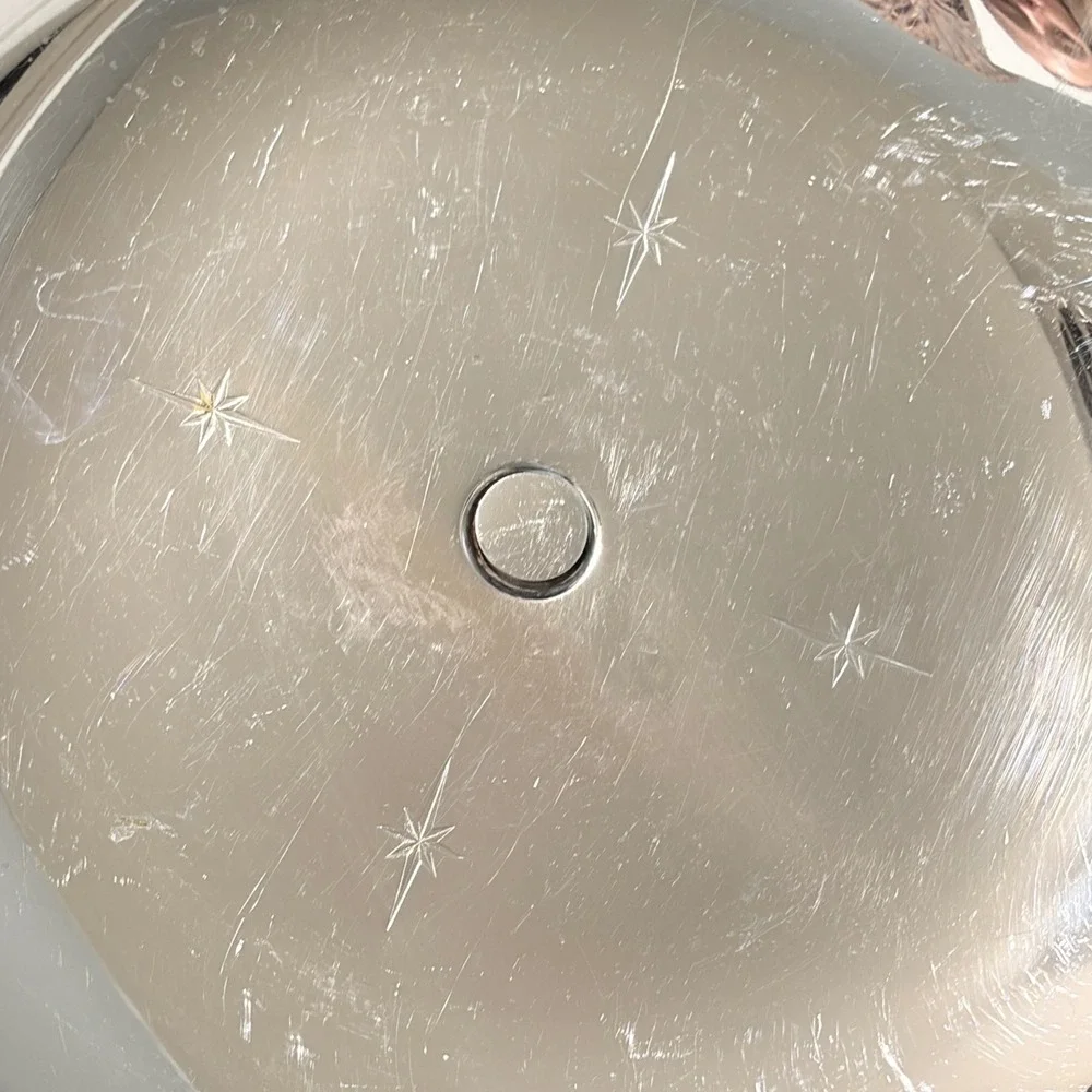 Vtg Mid Century Modern Atomic Starburst Chrome Pedestal Cake Stand Silverplate